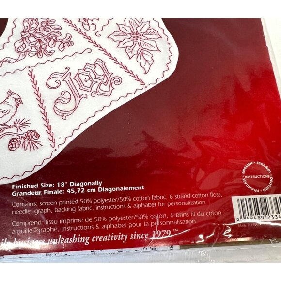Janlynn Holiday Redwork Christmas Stocking Cross Stitch Kit - Picture 6 of 7